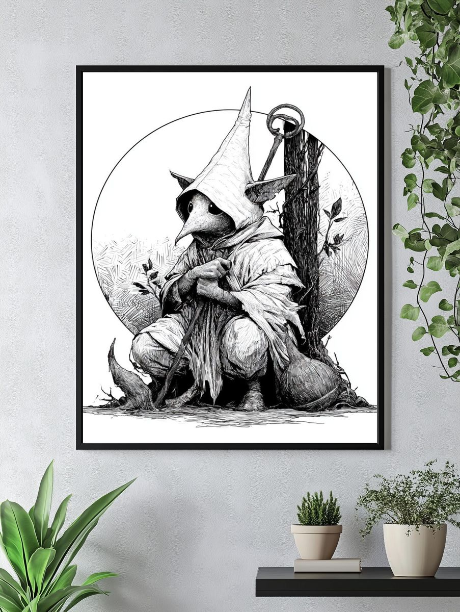 Plague Doctor Bird Illustration Poster. — room view 4