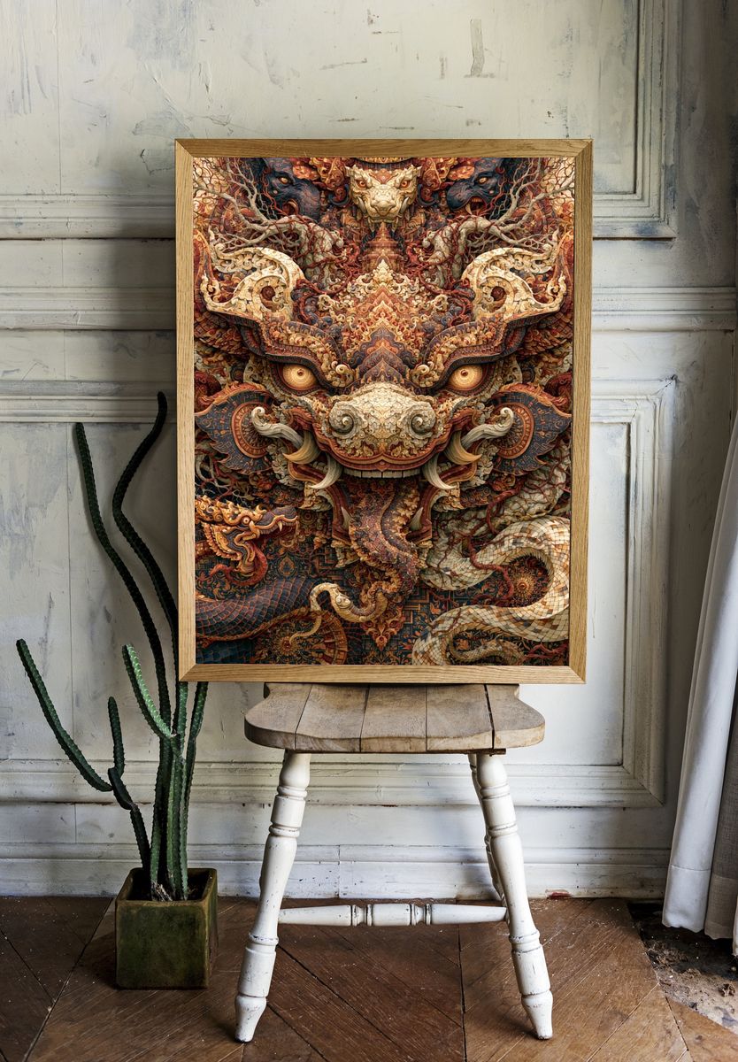Ornate Dragon Guardian Illustration Poster. — room view 1
