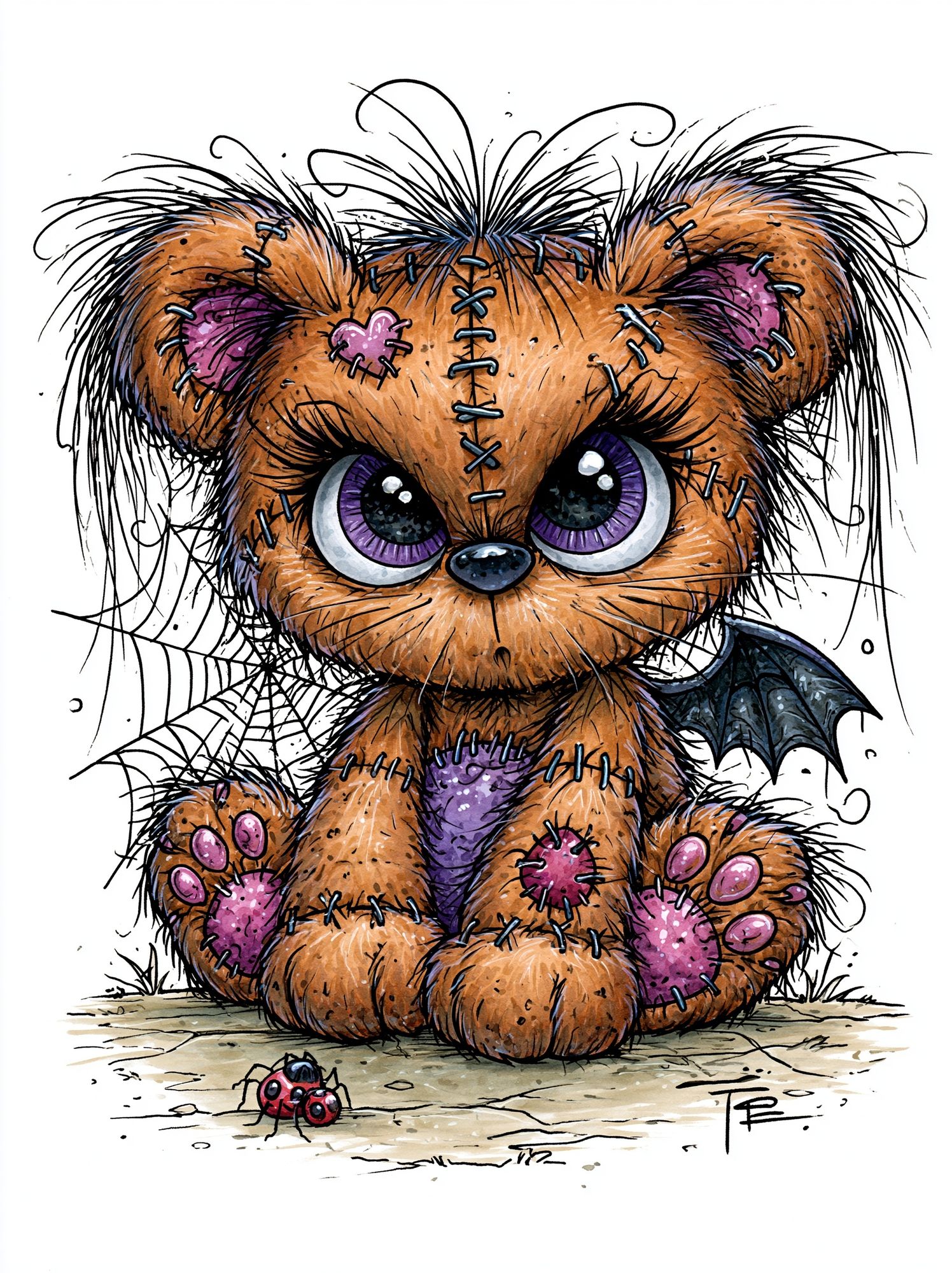 Stitched Teddy Bear Illustration Poster. poster — illustration art