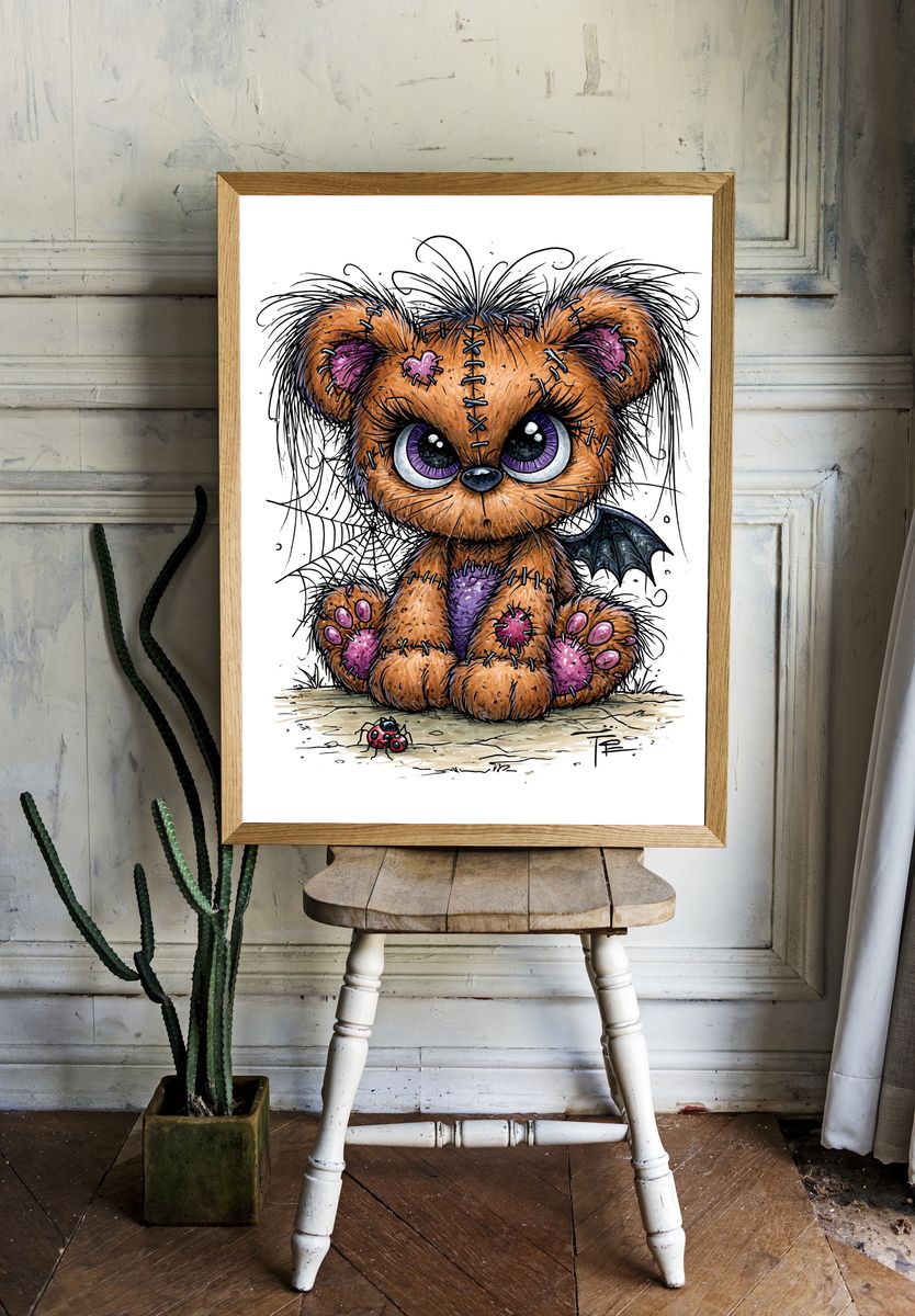Stitched Teddy Bear Illustration Poster. — room view 1