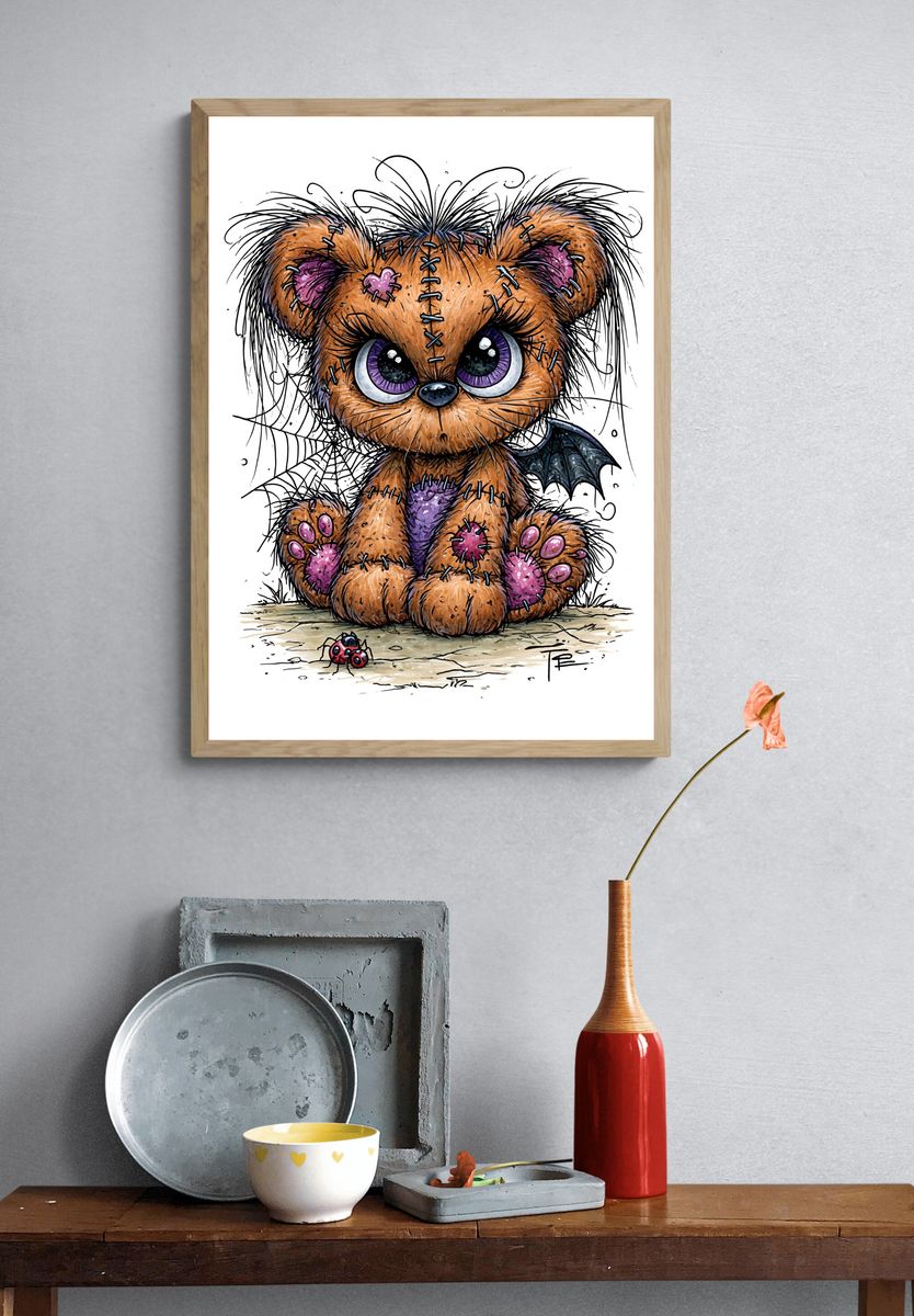 Stitched Teddy Bear Illustration Poster. — room view 3