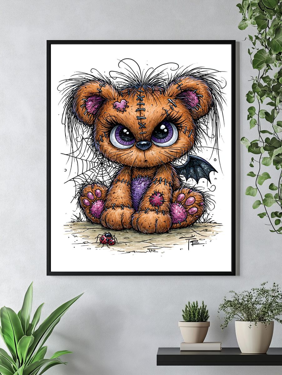 Stitched Teddy Bear Illustration Poster. — room view 4