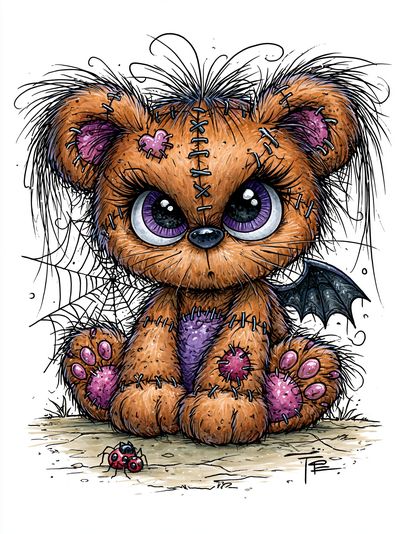 Stitched Teddy Bear Illustration Poster. poster
