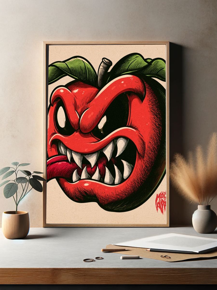Angry Apple Illustration Poster. — room view 2