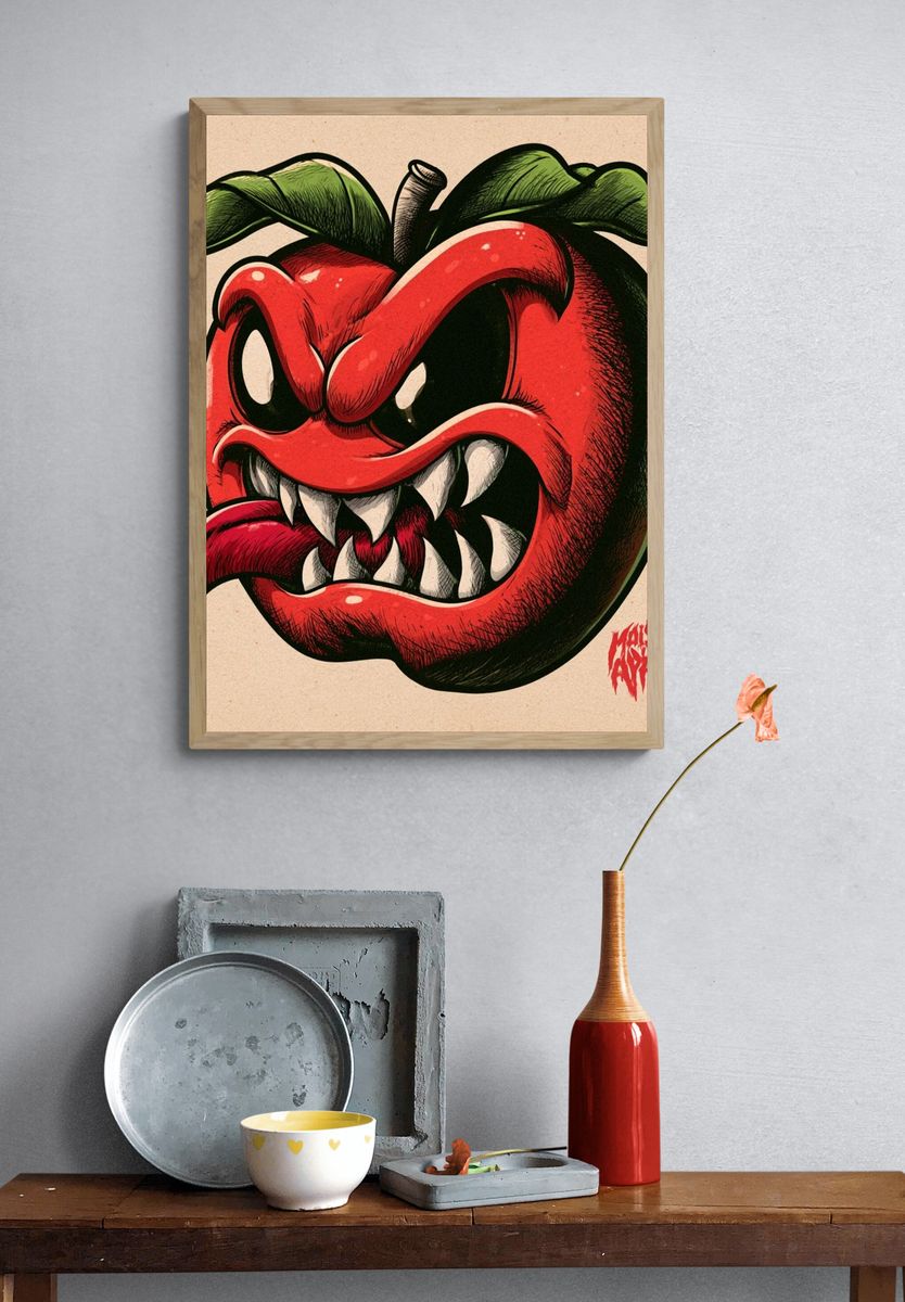 Angry Apple Illustration Poster. — room view 3