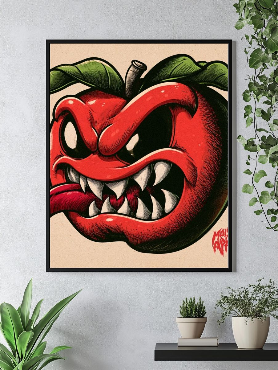 Angry Apple Illustration Poster. — room view 4