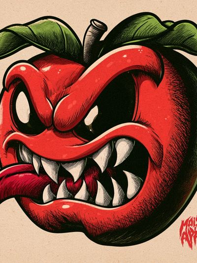 Angry Apple Illustration Poster. poster