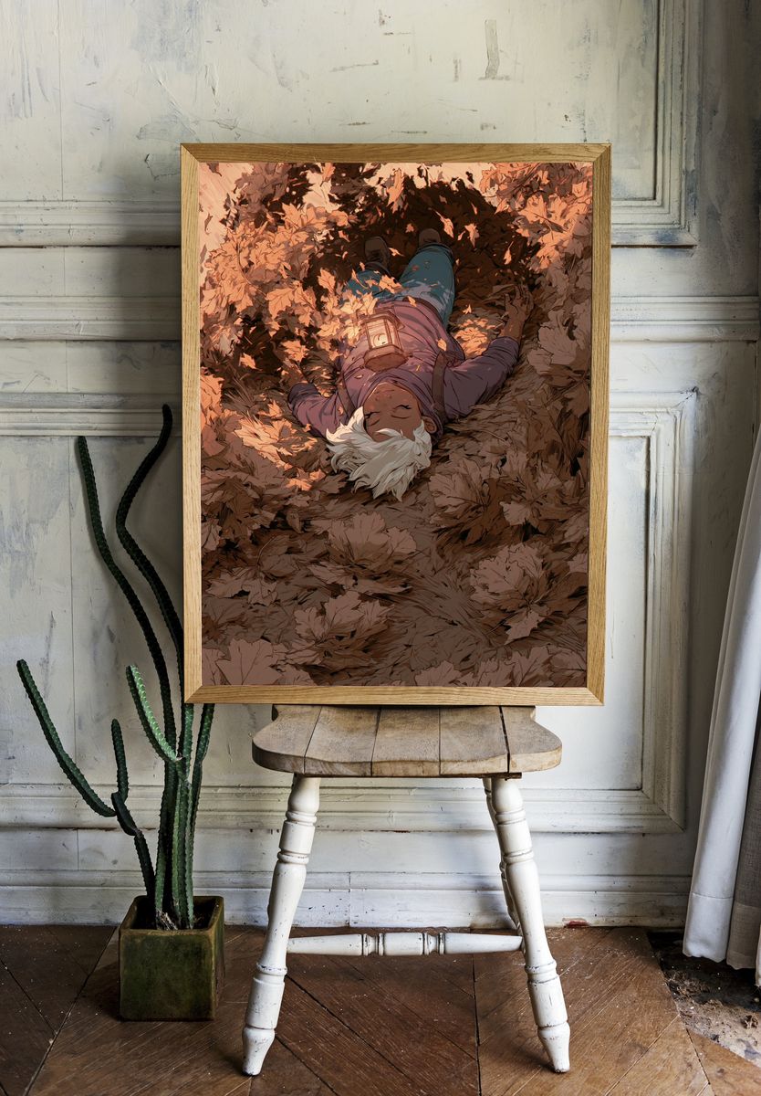 Autumn Leaf Sleep Illustration Poster. room preview