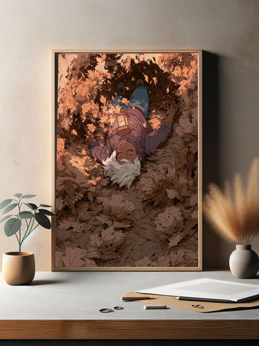 Autumn Leaf Sleep Illustration Poster. — room view 2