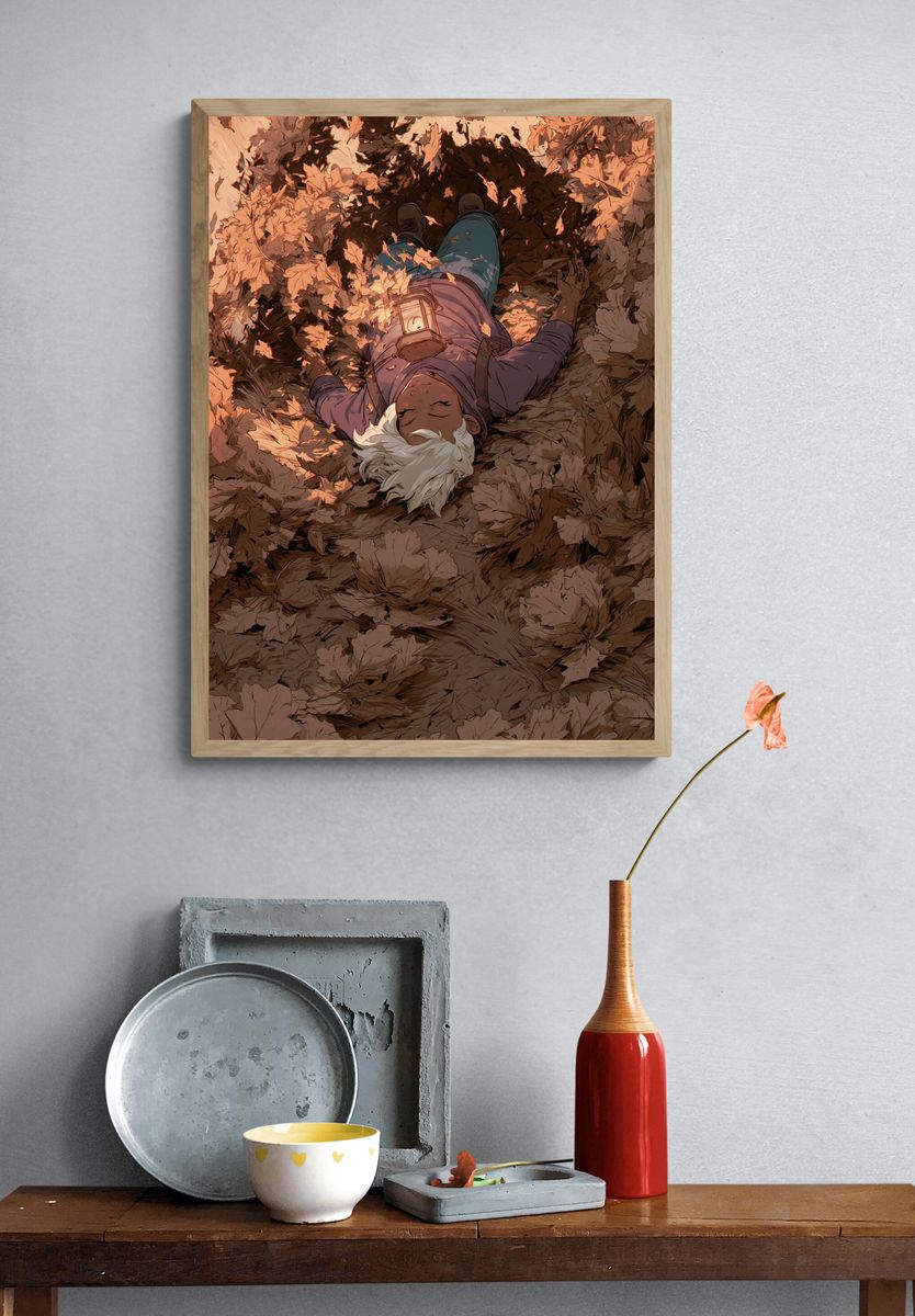 Autumn Leaf Sleep Illustration Poster. — room view 3