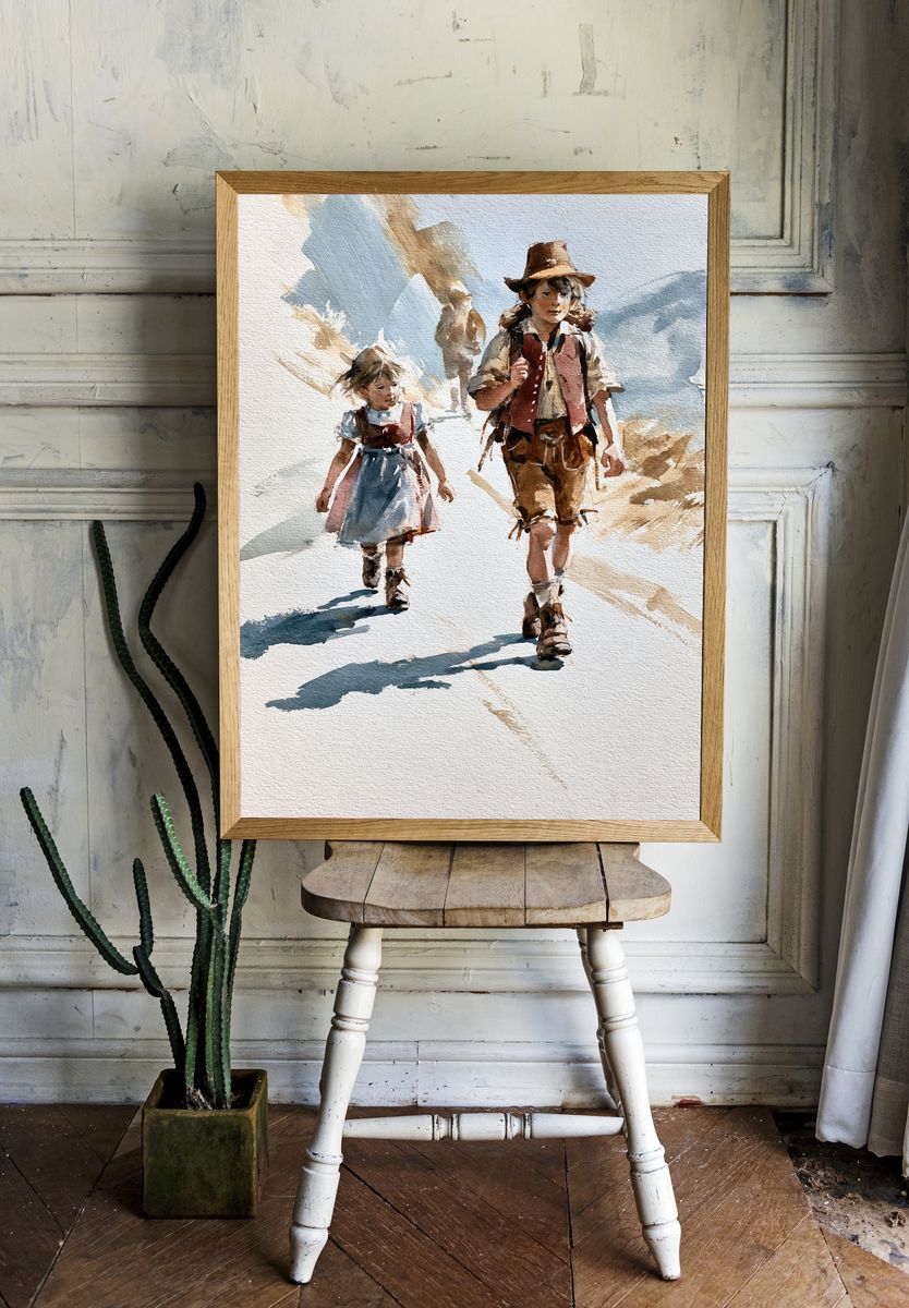 Mountain Children Watercolor Poster. room preview