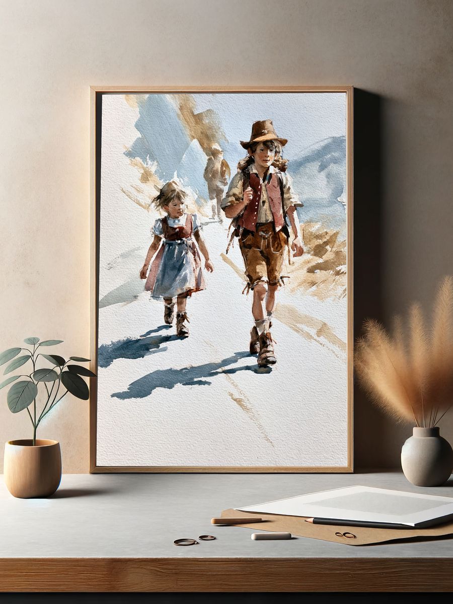 Mountain Children Watercolor Poster. — room view 2