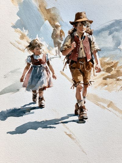 Mountain Children Watercolor Poster.
