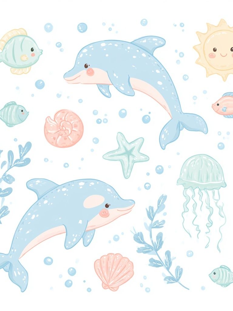 Pastel Ocean Friends Illustration Poster. poster — illustration art