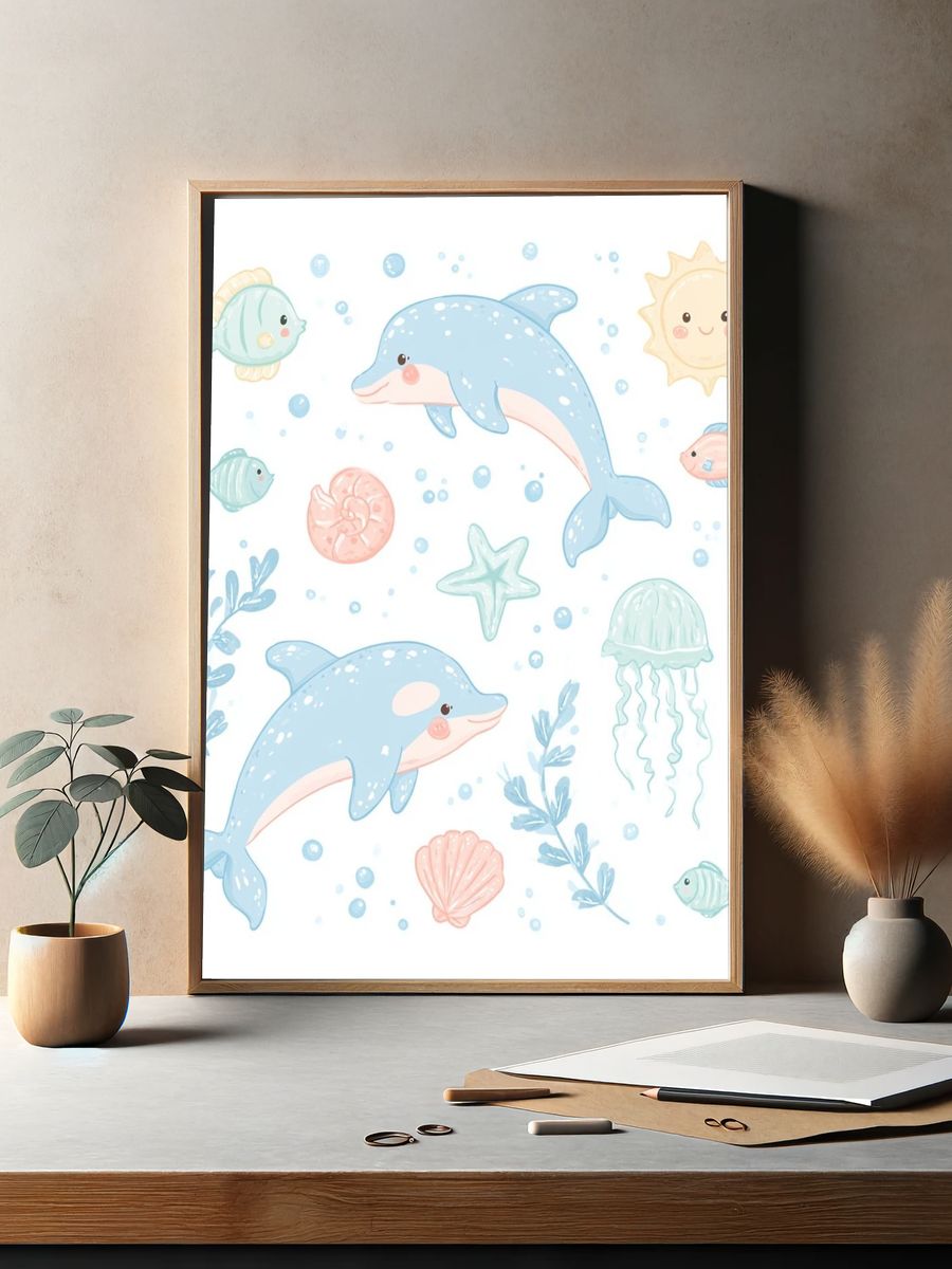 Pastel Ocean Friends Illustration Poster. — room view 2