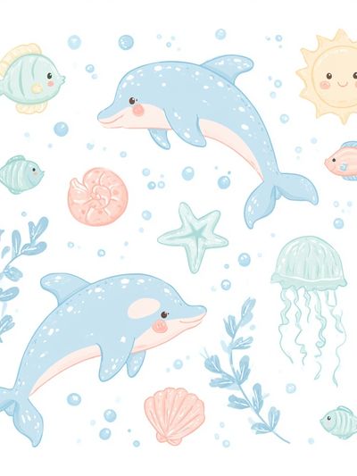 Pastel Ocean Friends Illustration Poster. poster