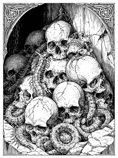 Skull Pile Gothic Illustration Poster.