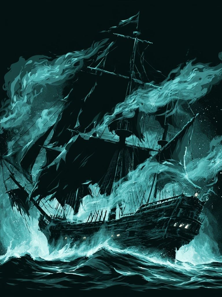 Ghost Ship Storm Illustration Poster. poster — illustration art