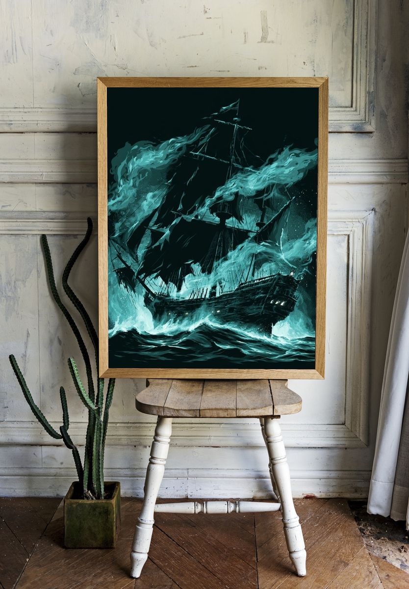 Ghost Ship Storm Illustration Poster. — room view 1