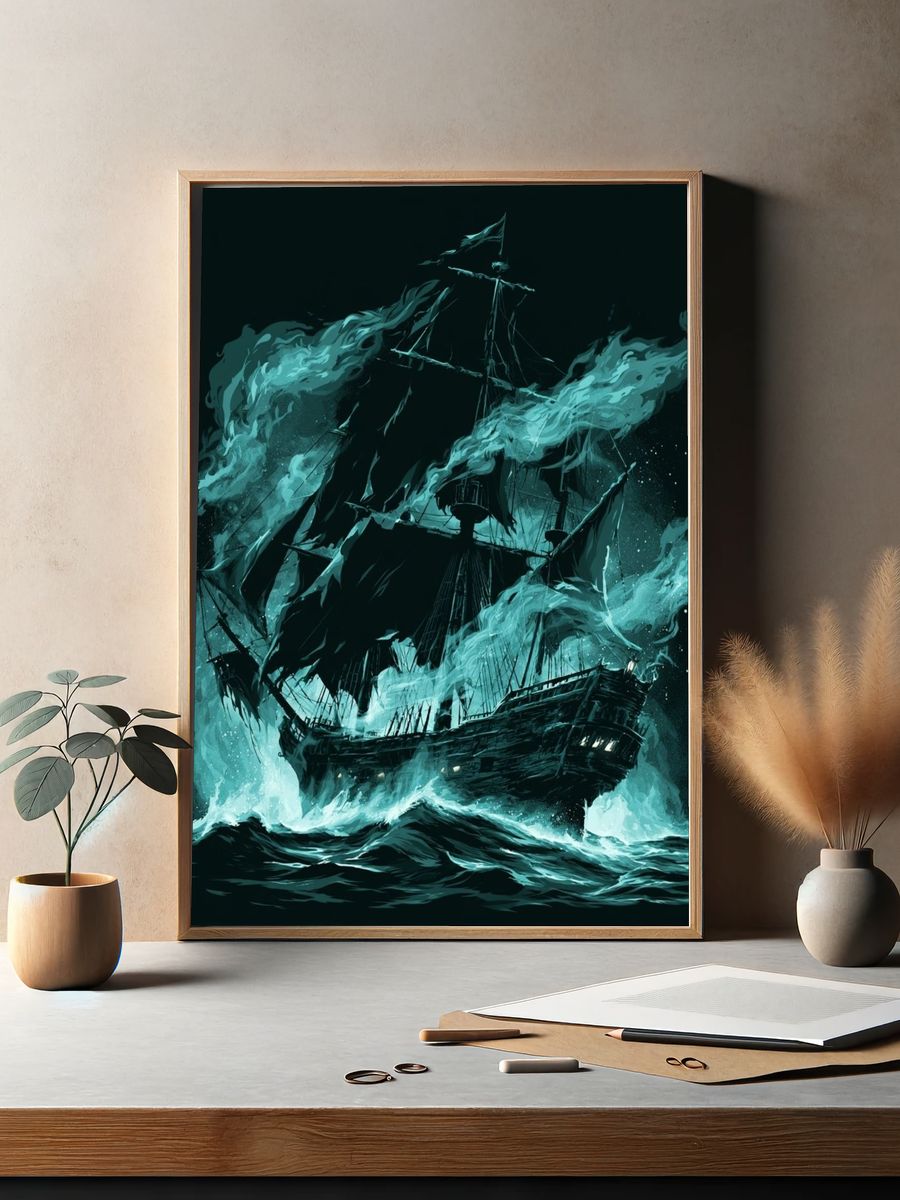 Ghost Ship Storm Illustration Poster. — room view 2