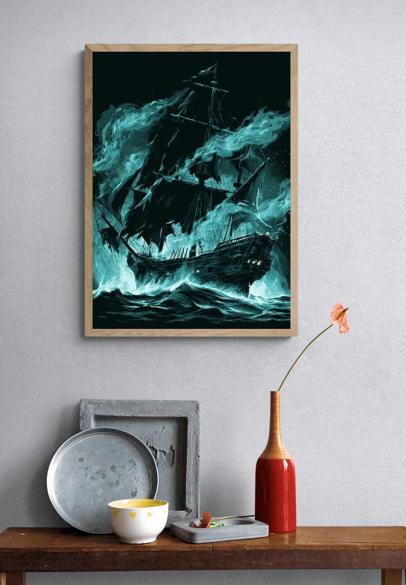 Ghost Ship Storm Illustration Poster. — room view 3