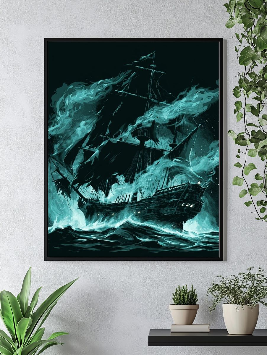 Ghost Ship Storm Illustration Poster. — room view 4