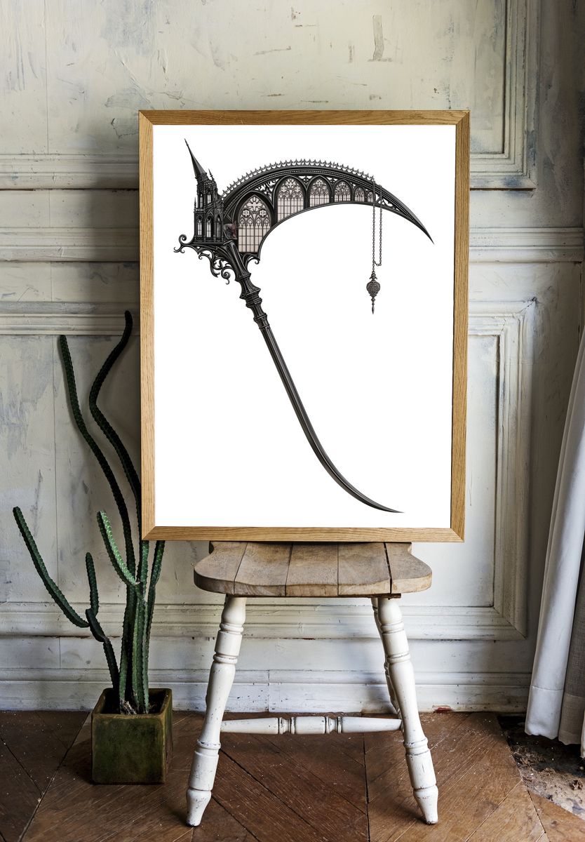 Gothic Scythe Illustration Poster. room preview