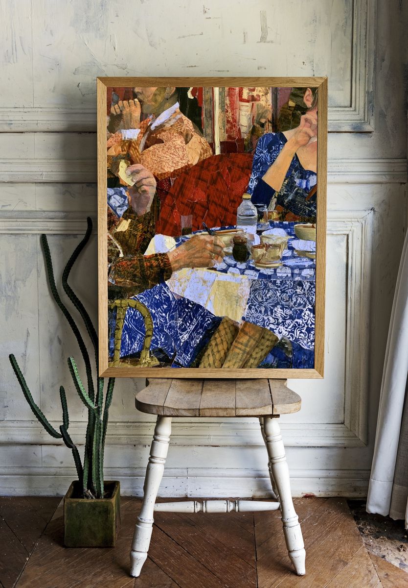 Café Conversation Collage Poster. — room view 1
