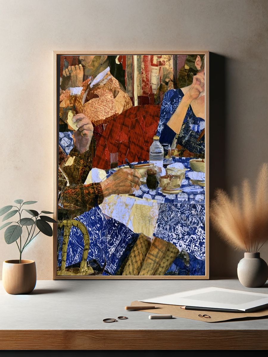 Café Conversation Collage Poster. — room view 2