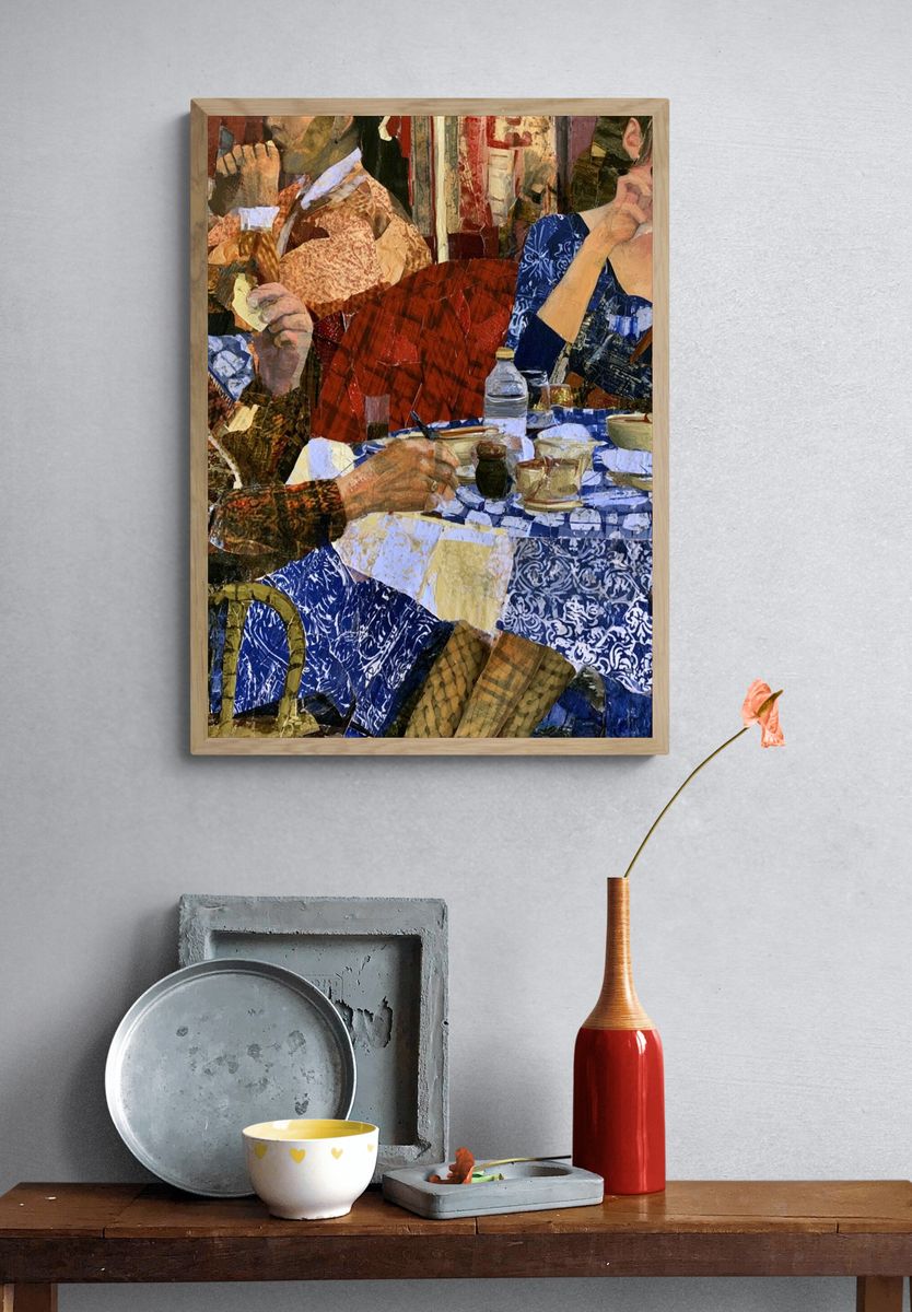 Café Conversation Collage Poster. — room view 3