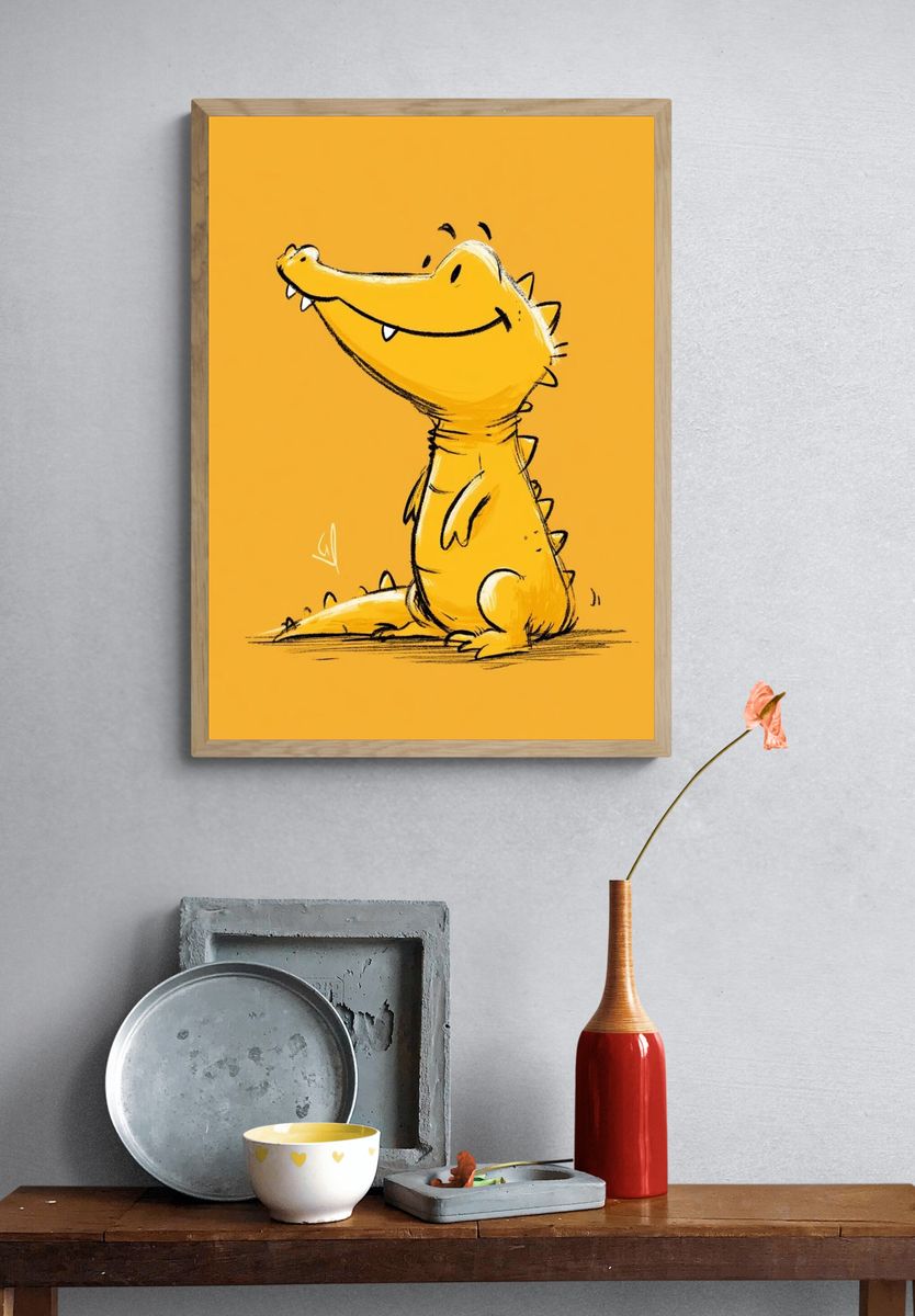 Smiling Crocodile Illustration Poster. — room view 3