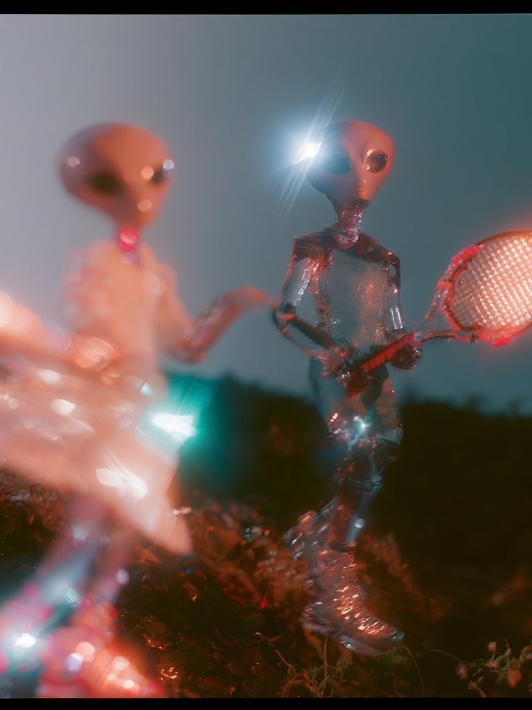 Alien Tennis Match Digital Art Poster. poster detail