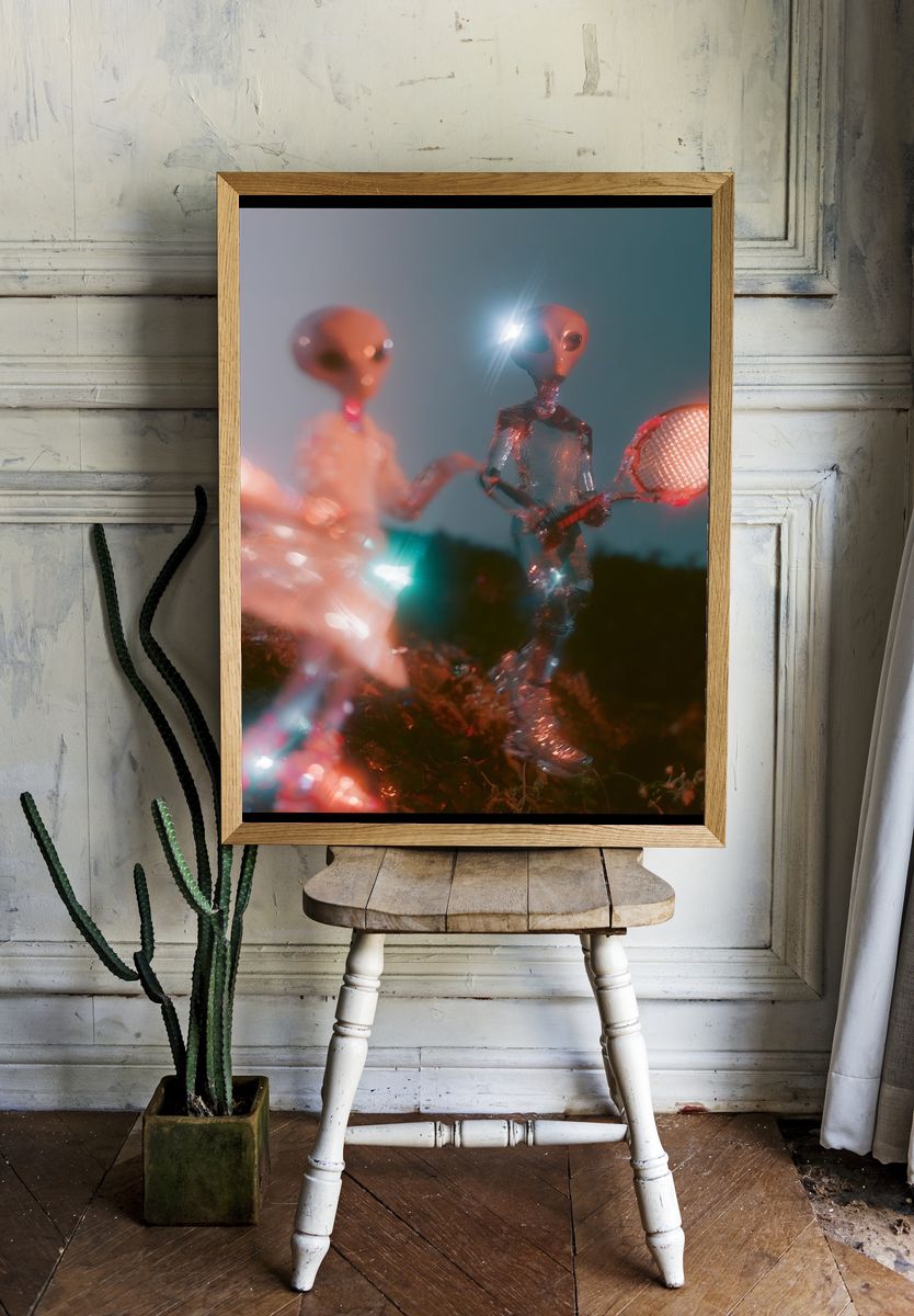 Alien Tennis Match Digital Art Poster. — room view 1