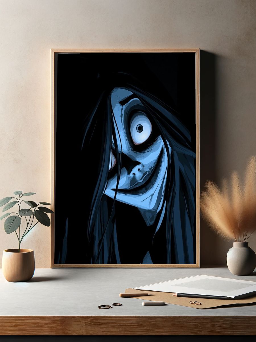 Creepy Blue Mask Illustration Poster. — room view 2