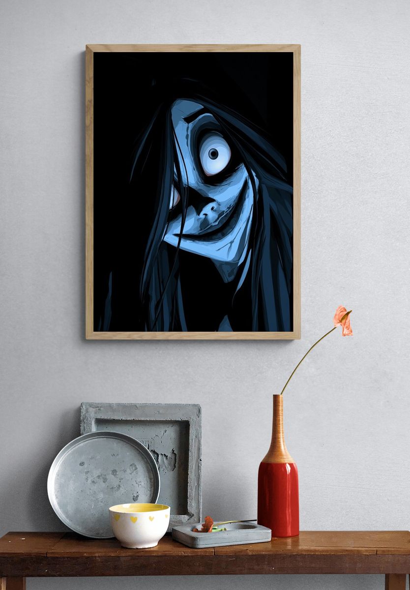 Creepy Blue Mask Illustration Poster. — room view 3