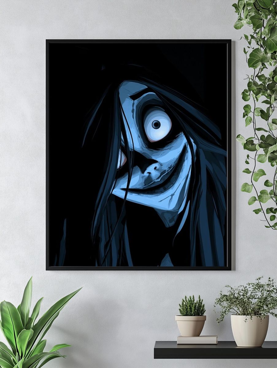 Creepy Blue Mask Illustration Poster. — room view 4