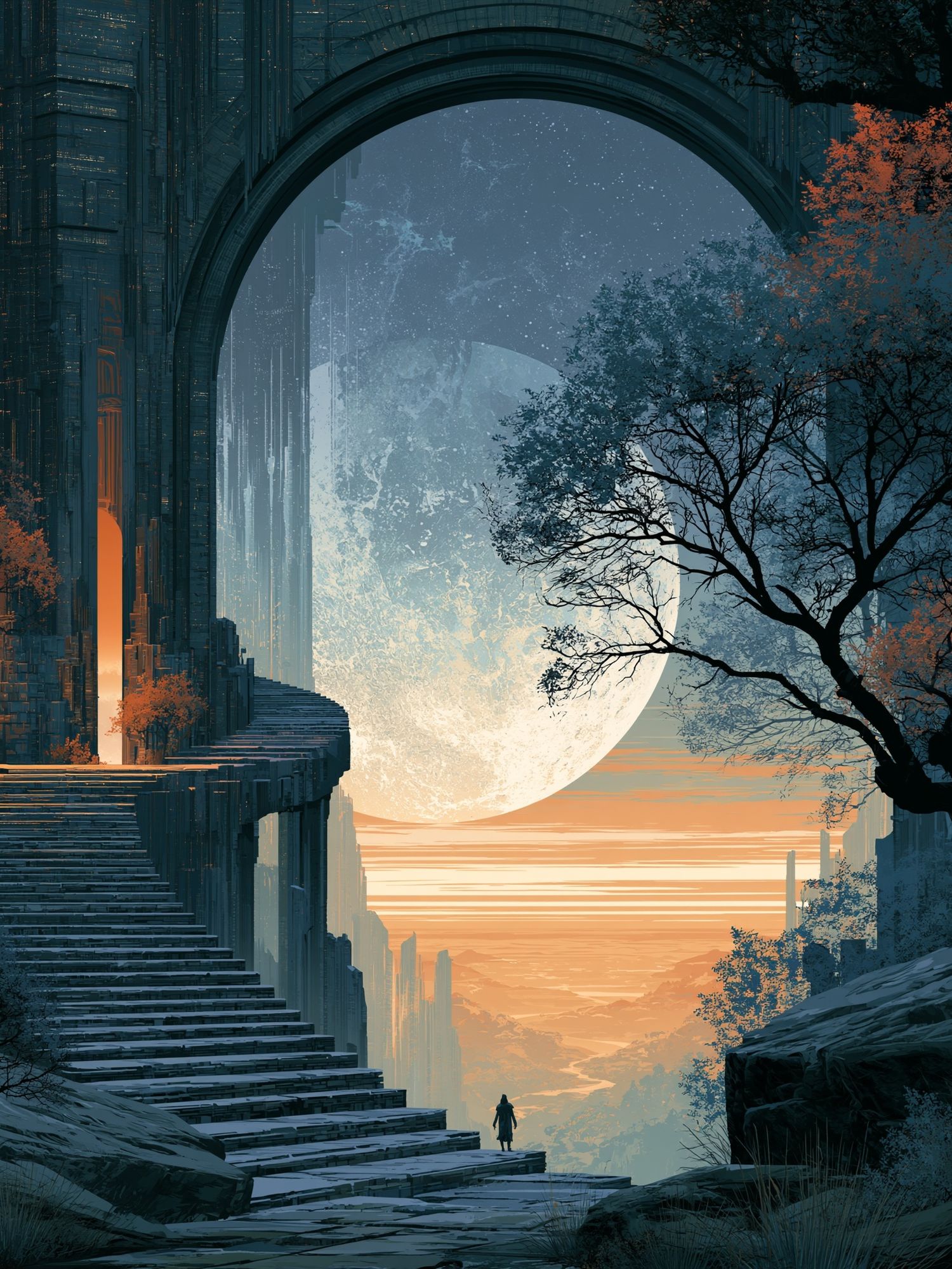 Moonlit Futuristic Landscape Print. poster detail
