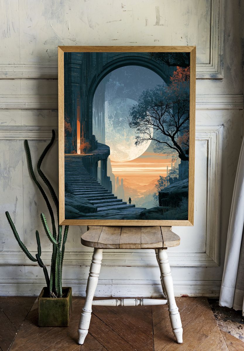 Moonlit Futuristic Landscape Print. — room view 1