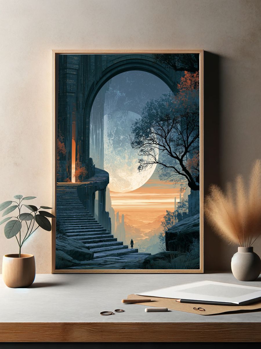Moonlit Futuristic Landscape Print. — room view 2