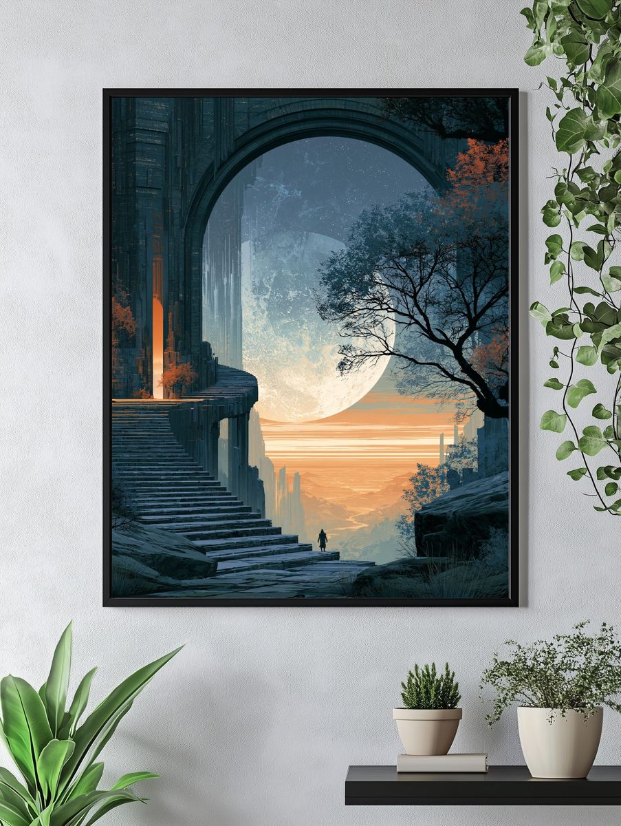 Moonlit Futuristic Landscape Print. — room view 4