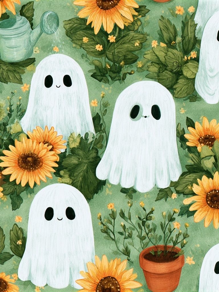 Ghosts and Sunflowers Illustration Poster. poster detail
