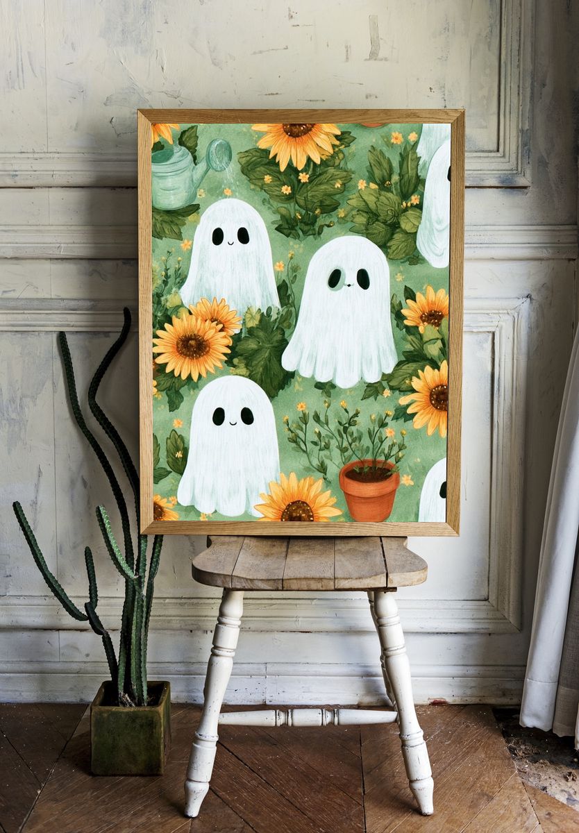 Ghosts and Sunflowers Illustration Poster. — room view 1