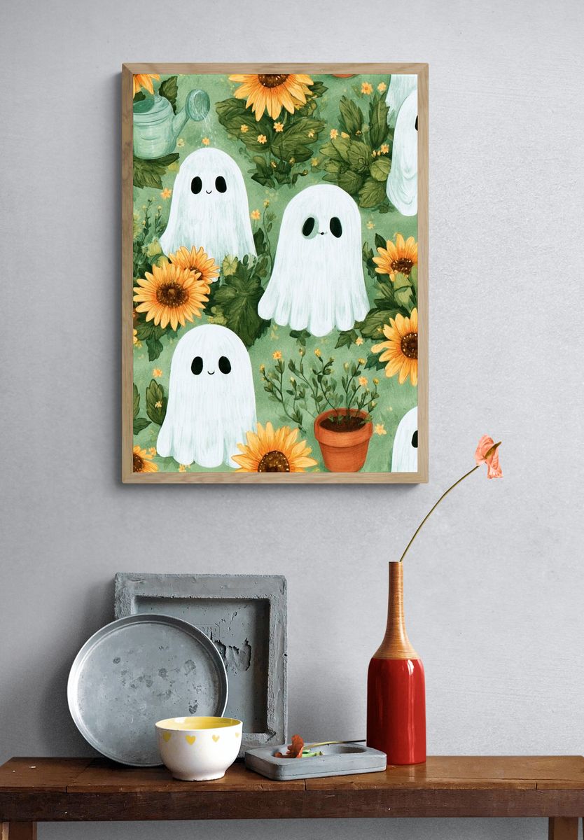Ghosts and Sunflowers Illustration Poster. — room view 3