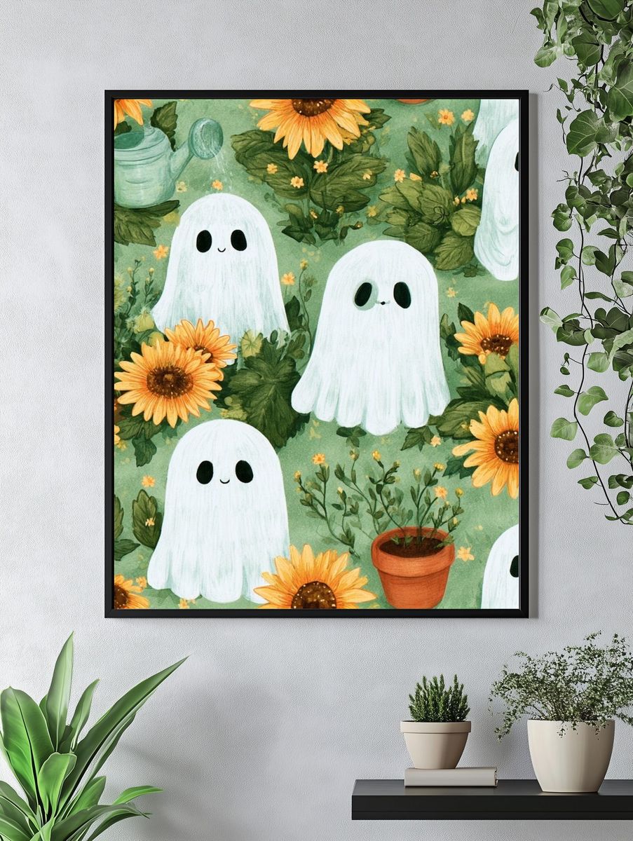 Ghosts and Sunflowers Illustration Poster. — room view 4
