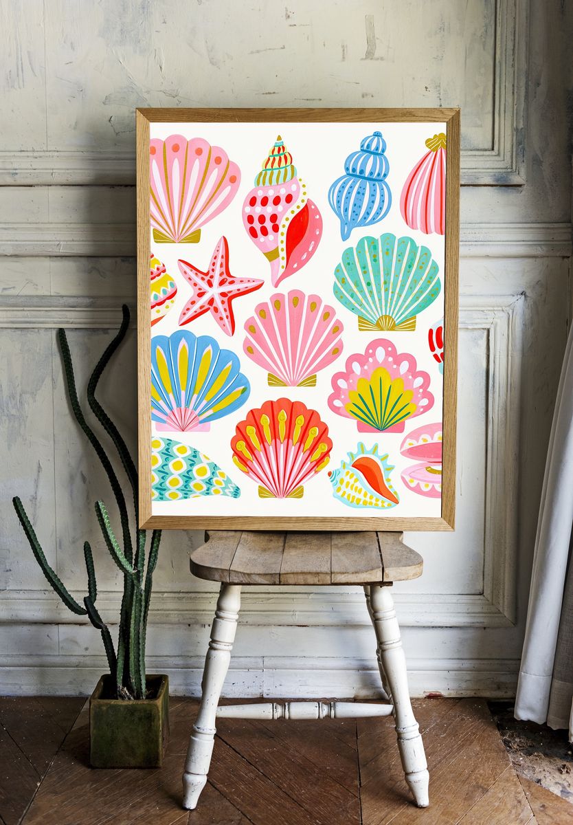 Colorful Seashells Illustration Poster. room preview