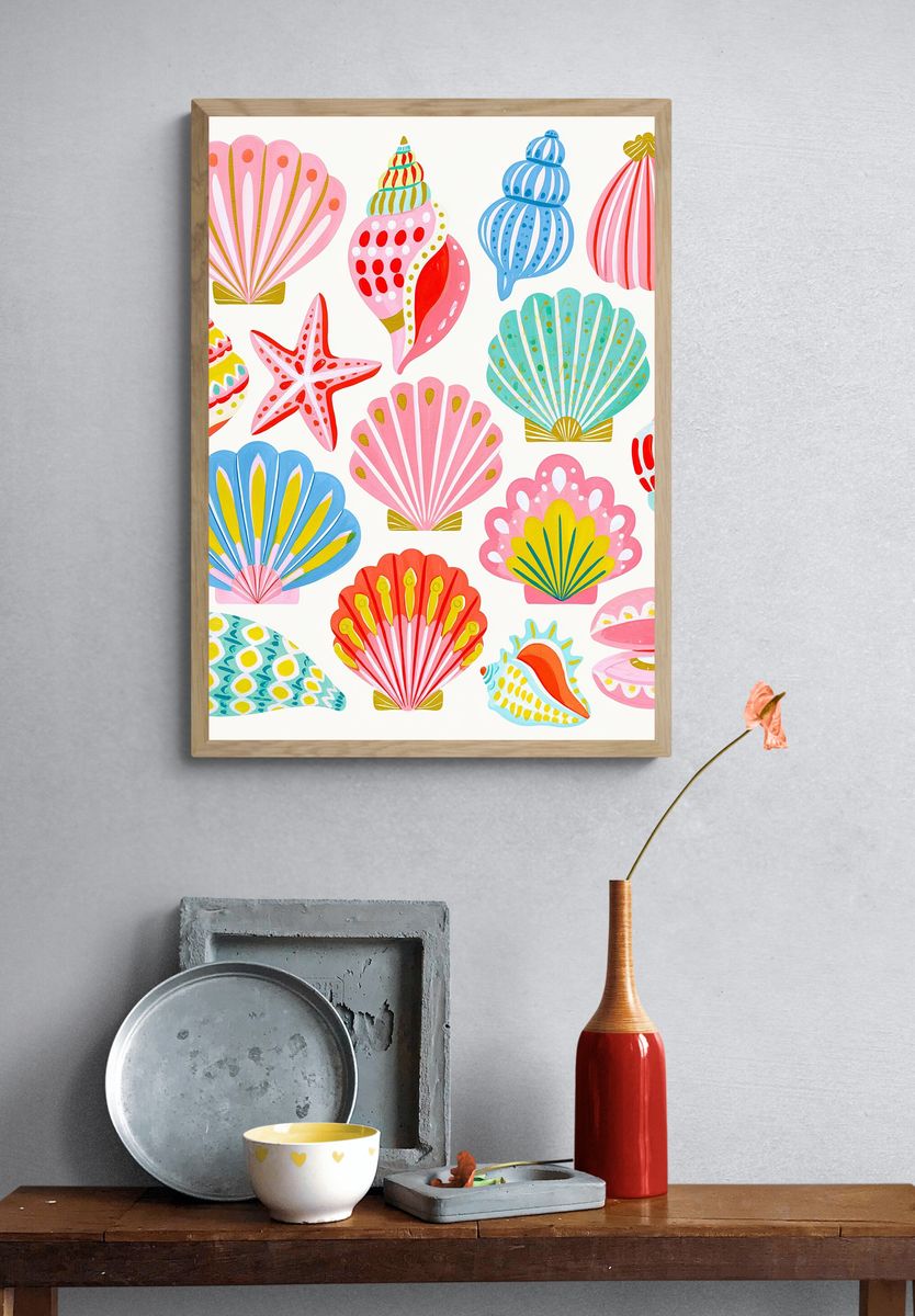 Colorful Seashells Illustration Poster. — room view 3