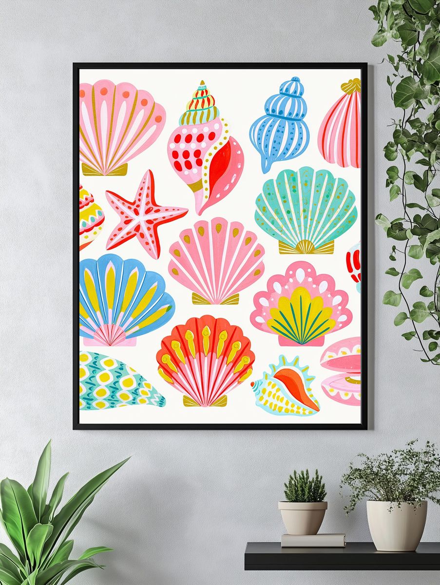 Colorful Seashells Illustration Poster. — room view 4