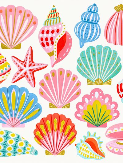 Colorful Seashells Illustration Poster.