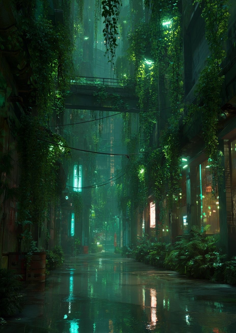 Neon Jungle Alley Poster. poster — illustration art