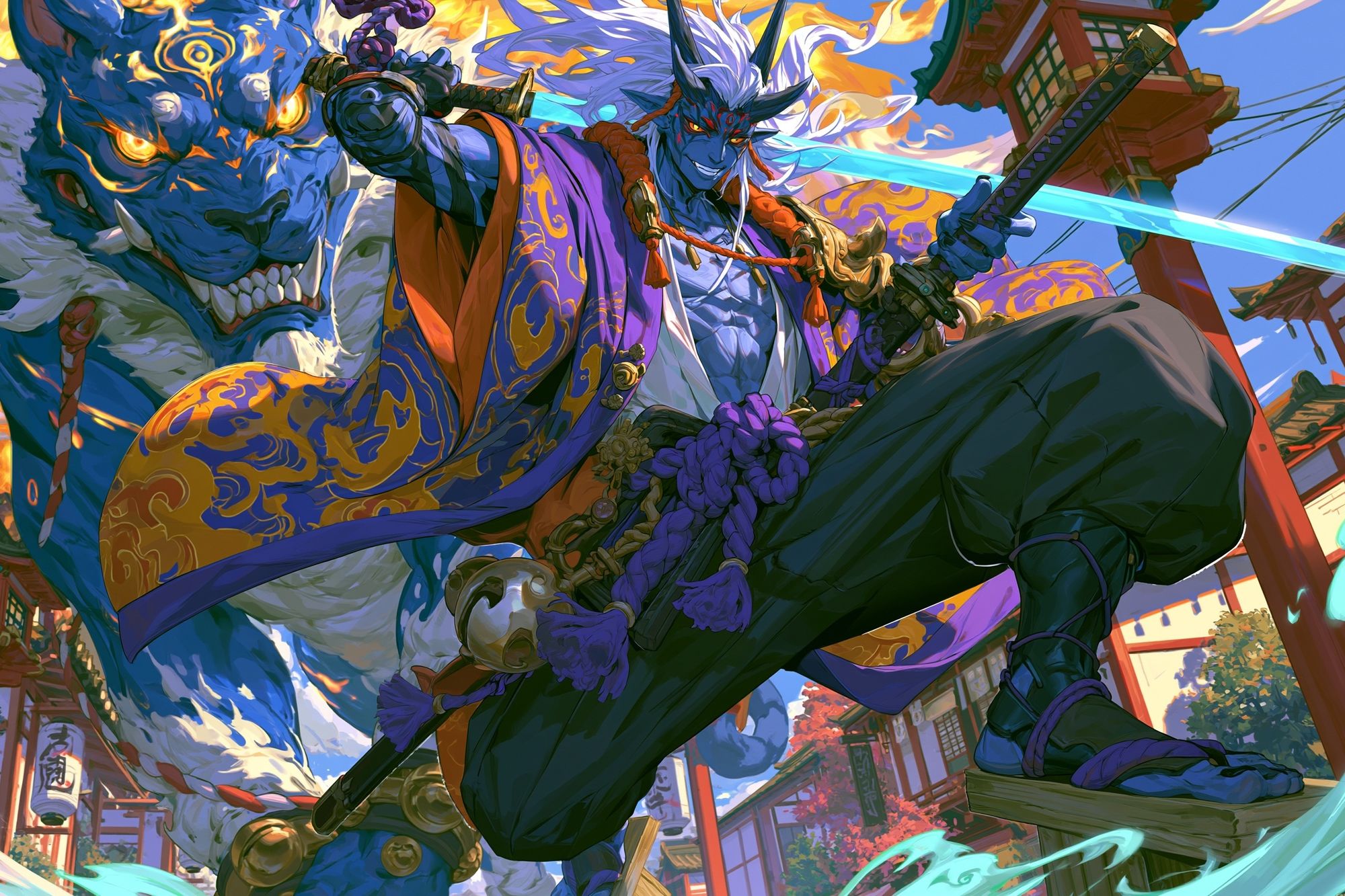 Samurai Demon Battle Illustration Poster. poster — illustration art